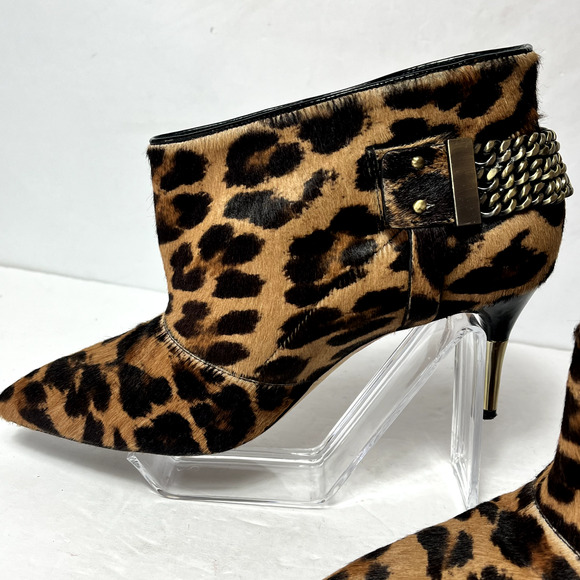 Brian Atwood Boots Womens 7.5M Leopard Print Calf Hair Pointed Toe Kitten Heel - Picture 8 of 13